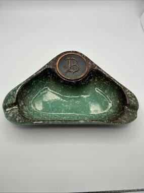 Vintage The Hyde Park Ashtray - Initial B Green Brown Speckle Mid-Century Style